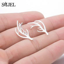 Load image into Gallery viewer, SMJEL Bohemian Vintage Earrings Jewelry Leaf Geometric Round Stud Earrings for Women Simple Bar Leaf Earing Ear Climber Girls
