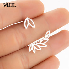 Load image into Gallery viewer, SMJEL Bohemian Vintage Earrings Jewelry Leaf Geometric Round Stud Earrings for Women Simple Bar Leaf Earing Ear Climber Girls
