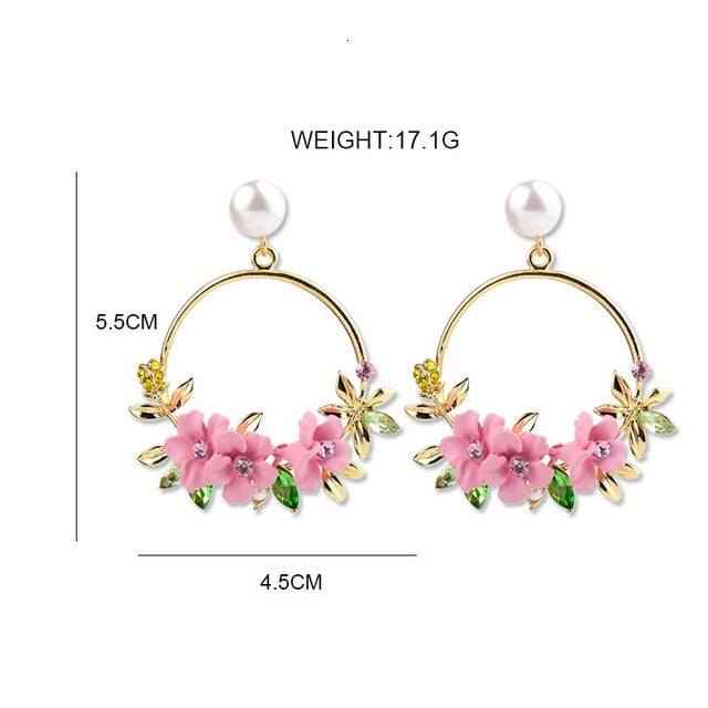 vintage Trendy Cute Flower Dangle Earrings For Women Girl Jewelry Female Rhinestone Round Circle Gift Wholesale oorbellen earing
